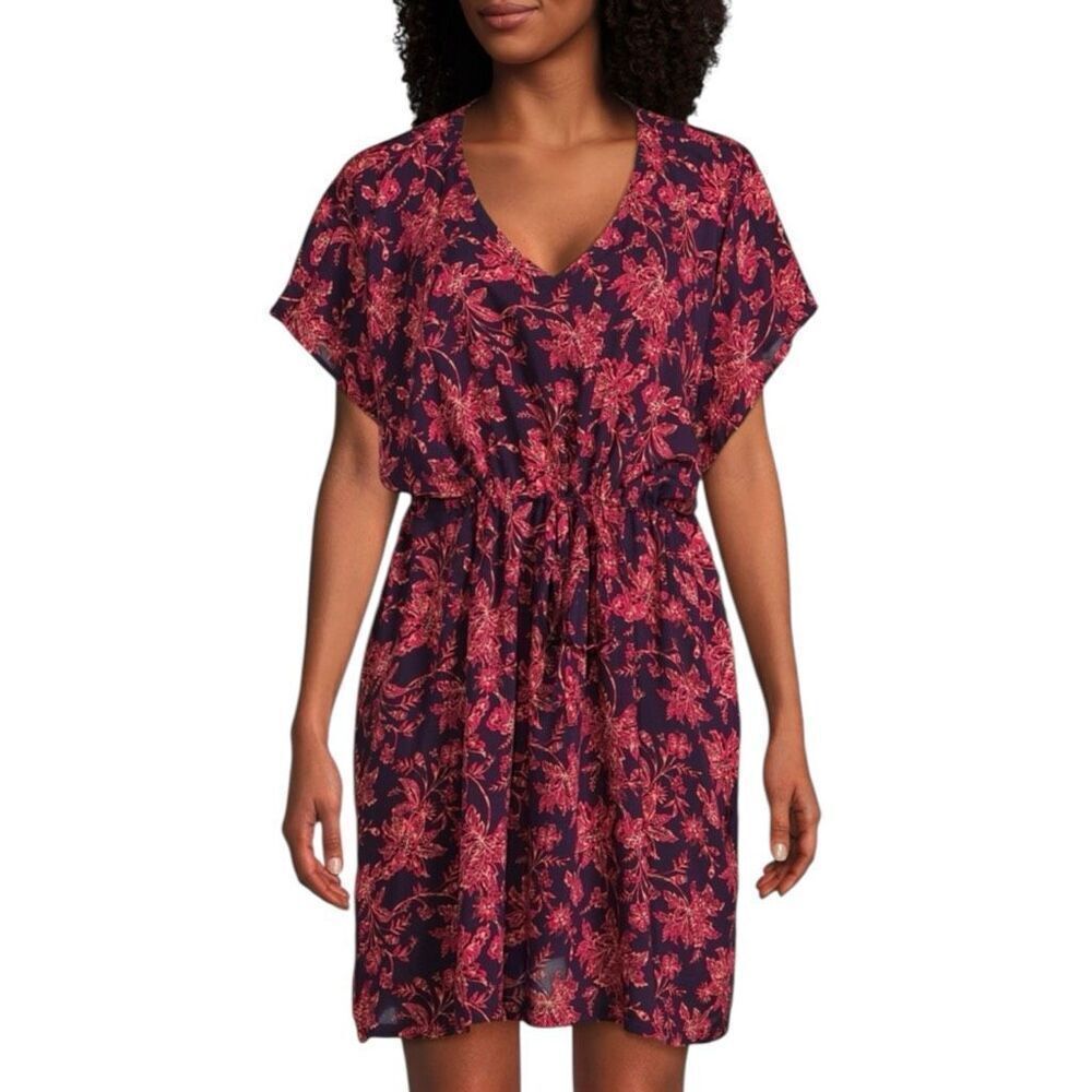Lands' End Purple Floral Drawstring Swim Coverup - Picture 2 of 9